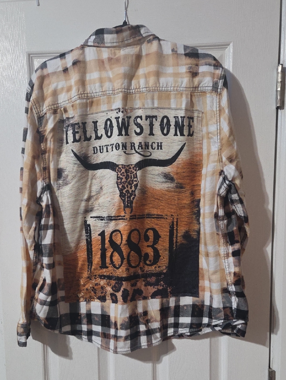 George Hand Bleach And Altered Plaid Button-Up Flannel in Tan, Black, Cream
